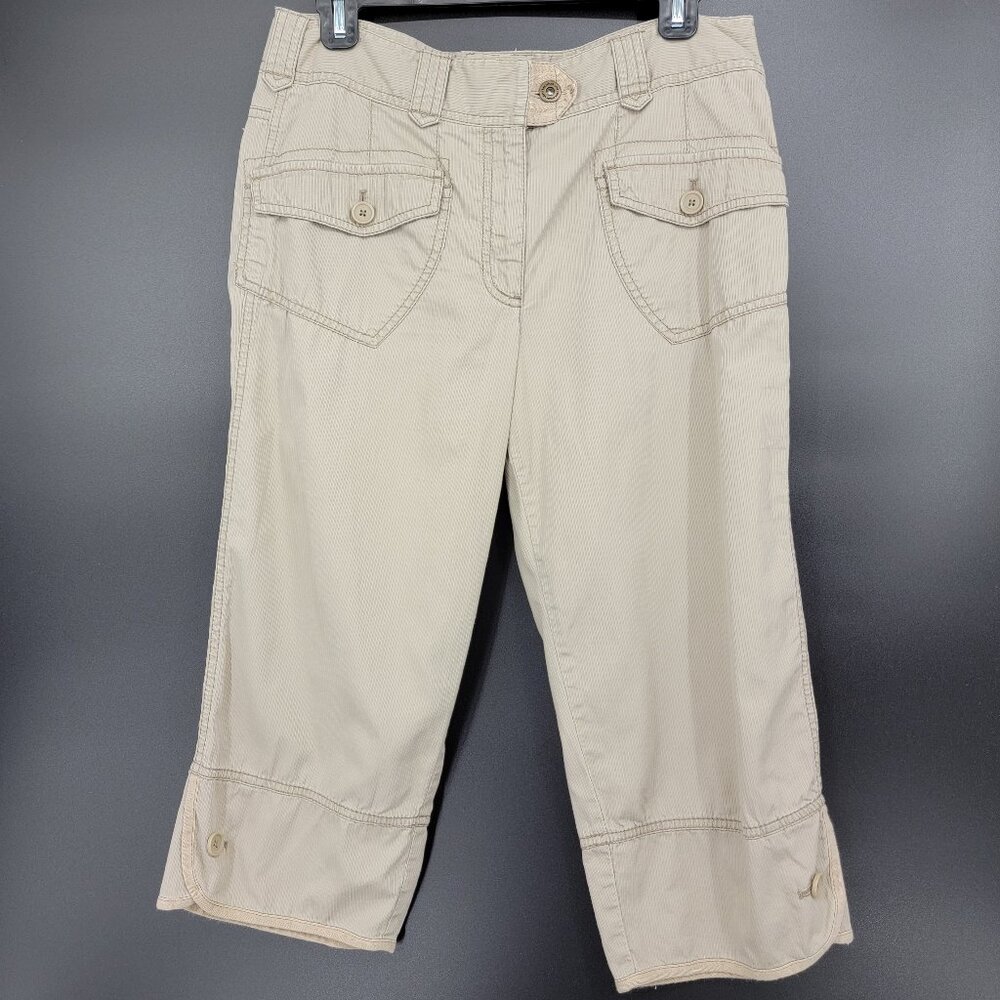Ann Taylor Loft Ann Capri Pants Tan Mid Rise Pinstripe Women's 6